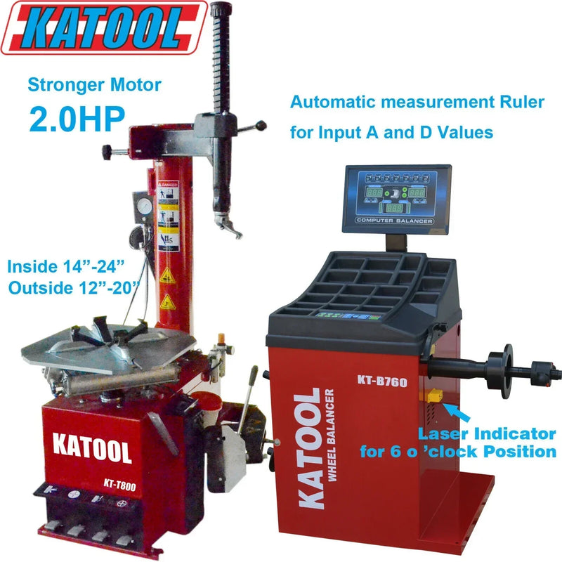 Katool Tire Changer KT-T800 & Wheel Balancer KT-B760 Combo w/ adaptors