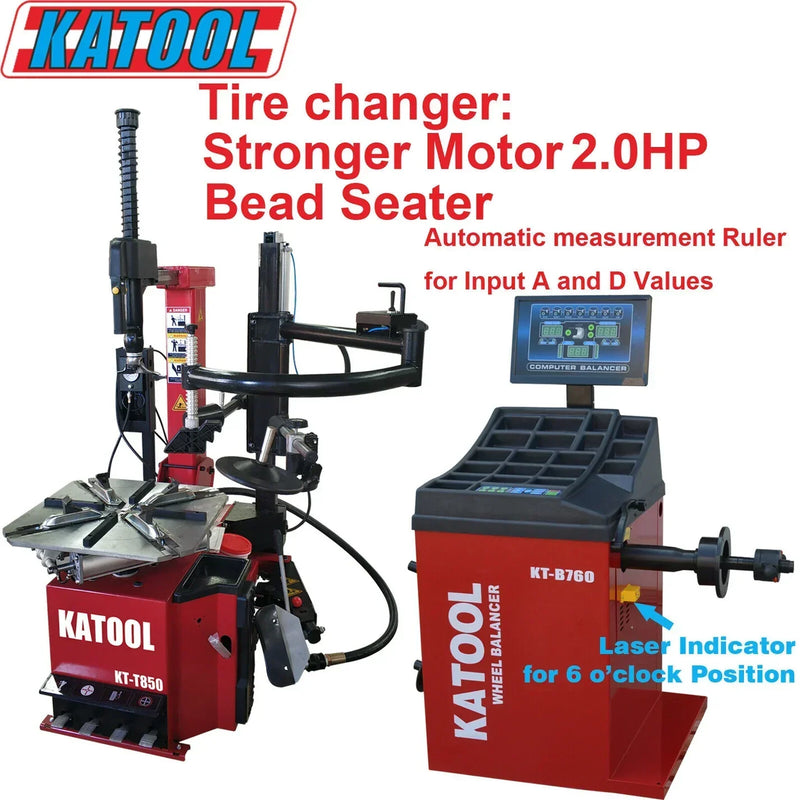 Katool Tire Changer KT-T850 & Wheel Balancer KT-B760 Combo w/ adaptors