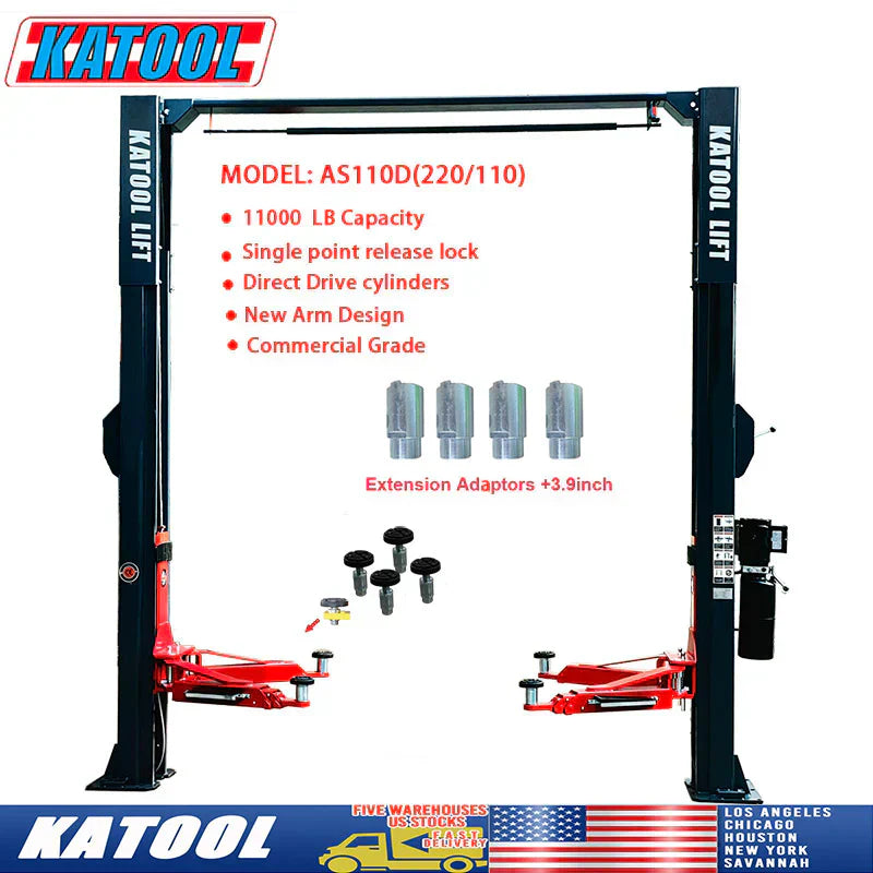 Katool KT-AS110D Two Post Asymmetrical Vehicle Lift 11,000lbs Single Point Lock Release