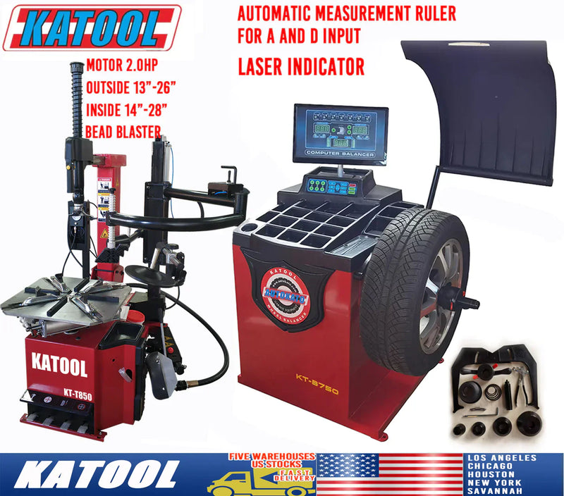 Katool Tire Changer KT-T850 & Wheel Balancer KT-B750 Combo w/ adaptors