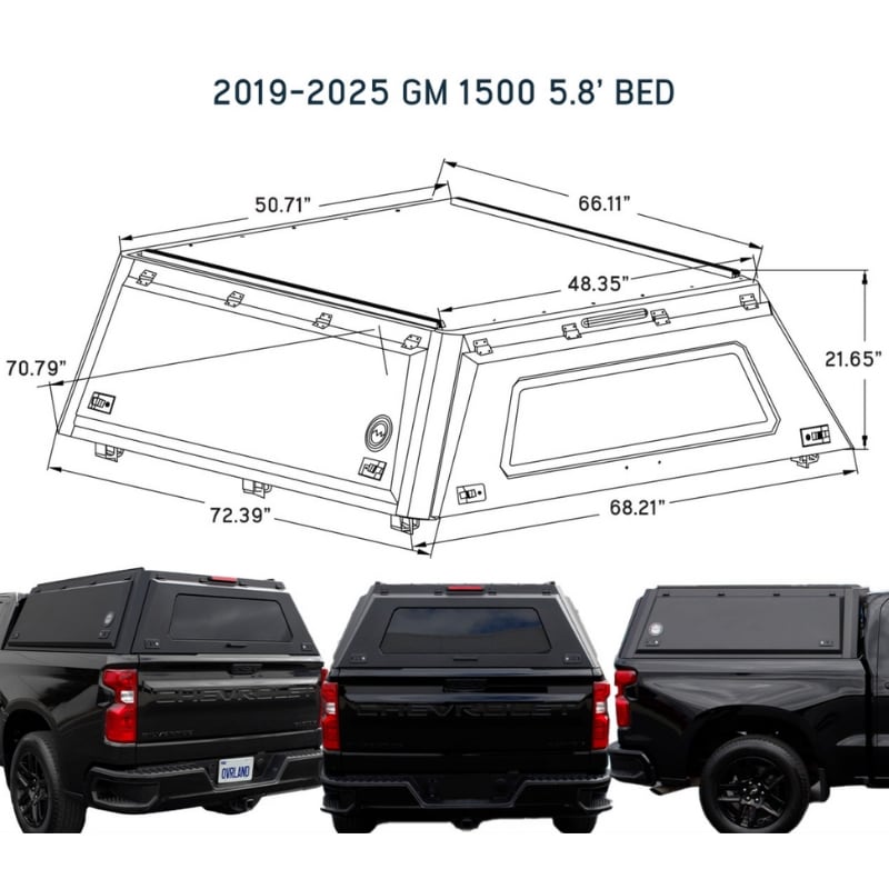 OVS Expedition Truck Cap For 2019-2024 Chevrolet Silverado/Sierra 1500 5.8 Ft Bed - 70100008