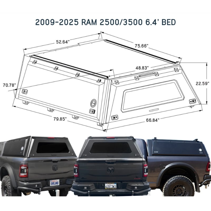 OVS Expedition Truck Cap For 2009-2024 RAM 2500/3500 6.4' Bed - 70100022