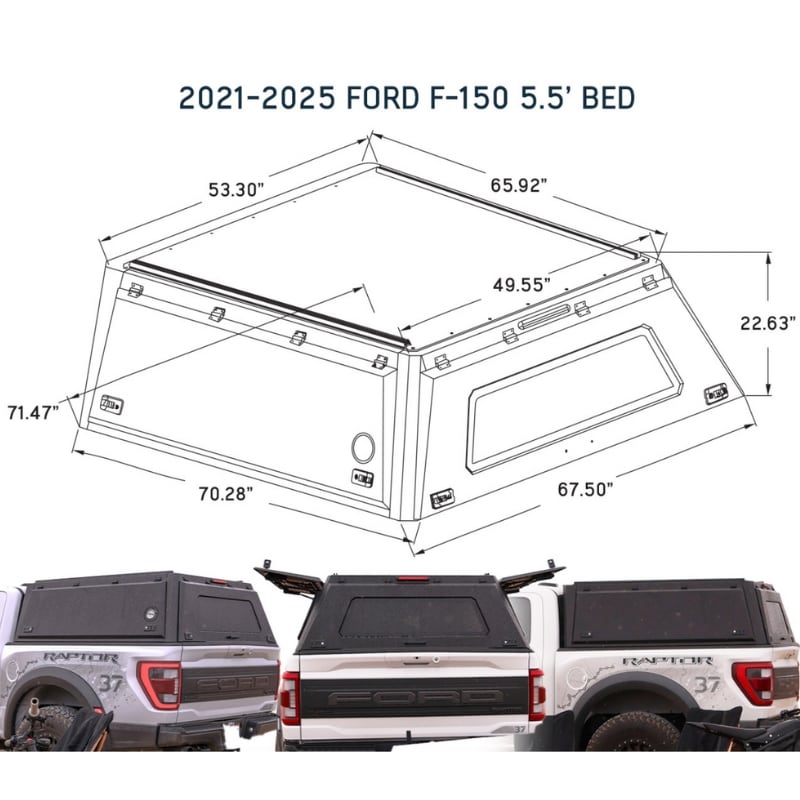 OVS Expedition Truck Cap For 2021-2025 Ford F150 5.5 Ft Bed - 70100004