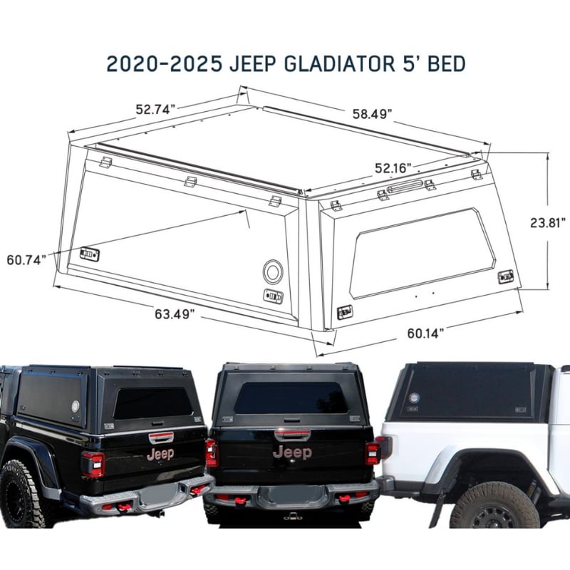 OVS Expedition Truck Cap For 2020-2026 Jeep Gladiator 5 Ft Bed - 70100003