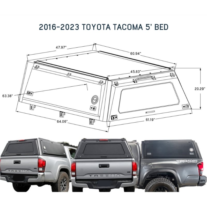 OVS Expedition Truck Cap For 2016-23 Toyota Tacoma 5ft Bed - 70100001